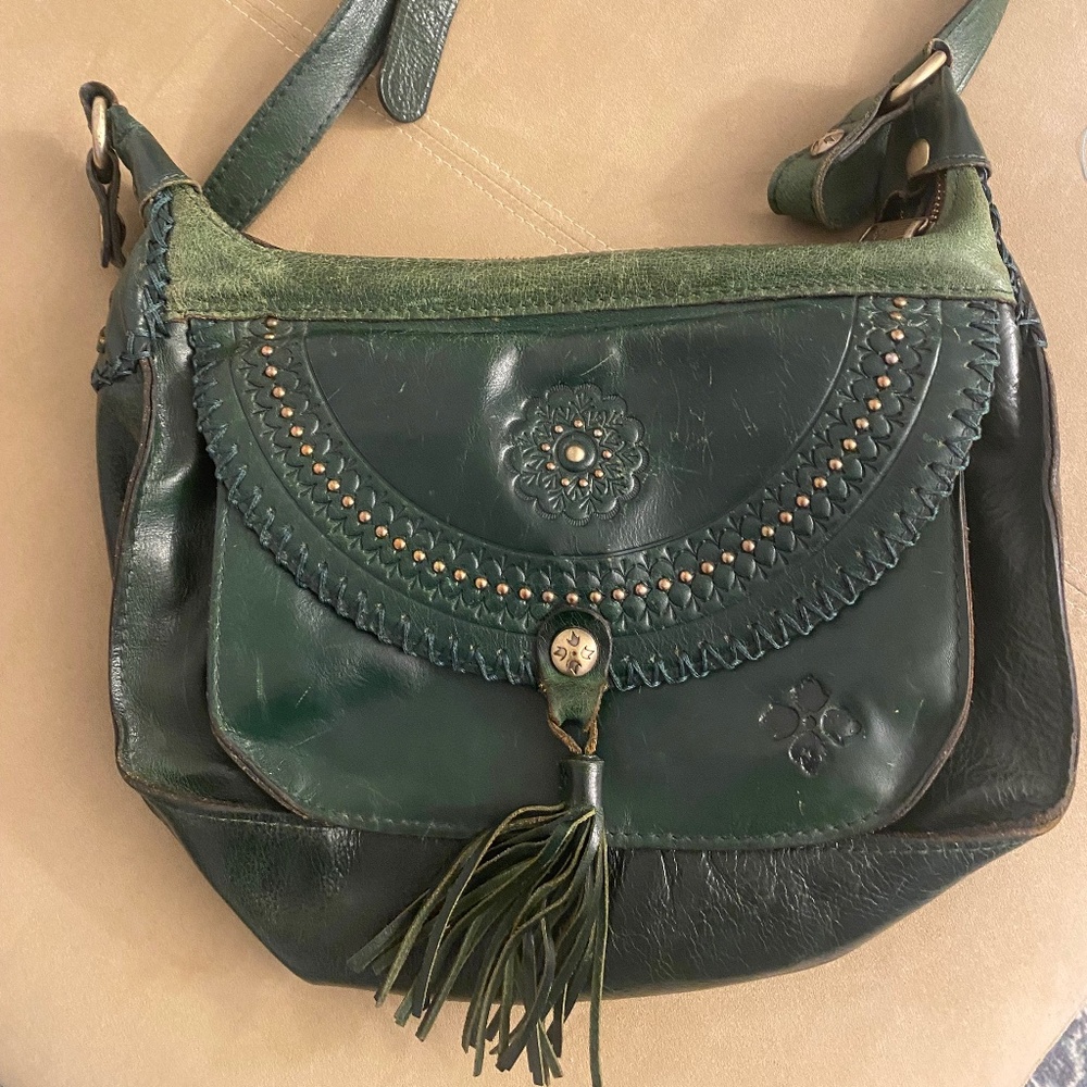 Patricia Nash Camila Leather Crossbody Distressed Dark Green